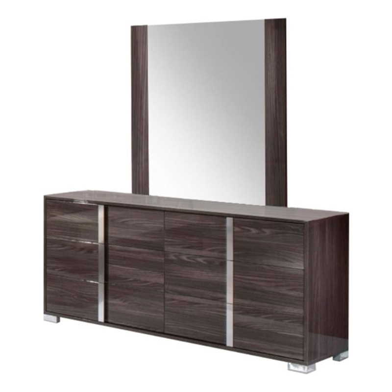 Pemberly Row Modern Engineered Wood and Glass Mirror in Gray and Clear