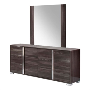 Pemberly Row Modern Engineered Wood and Glass Mirror in Gray and Clear