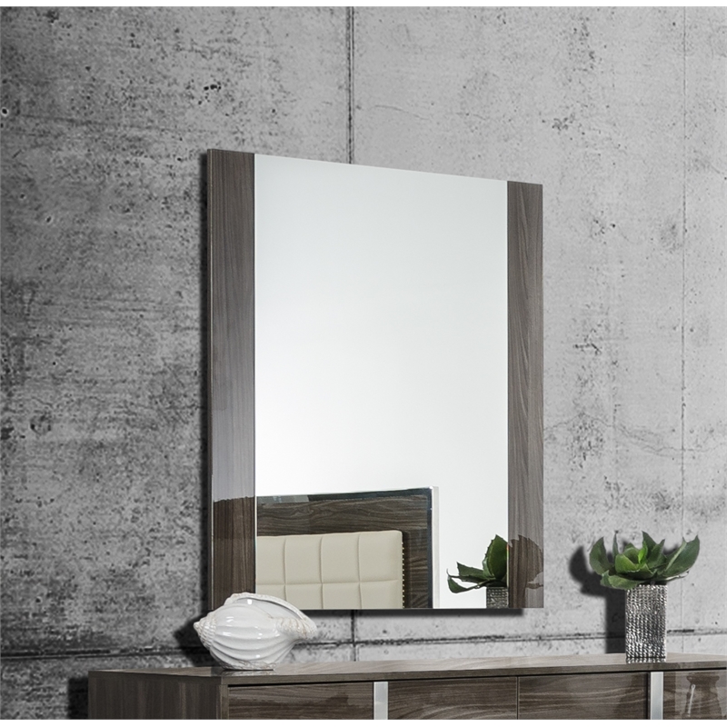 Pemberly Row Modern Engineered Wood and Glass Mirror in Gray and Clear