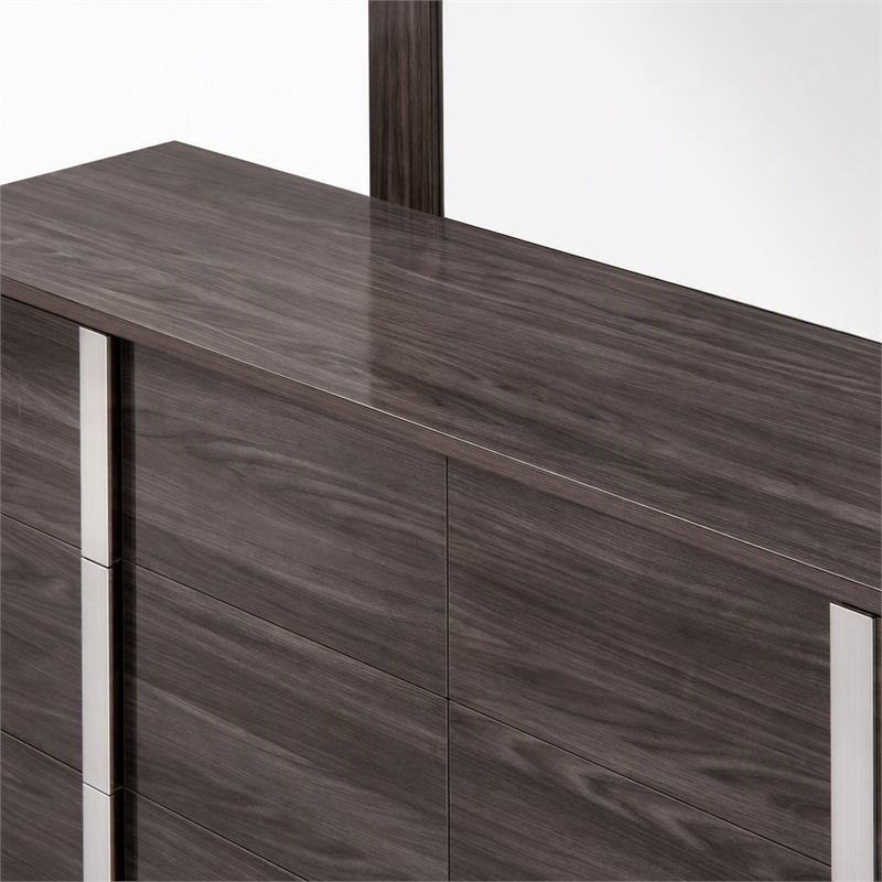 Pemberly Row Modern Engineered Wood and Glass Mirror in Gray and Clear