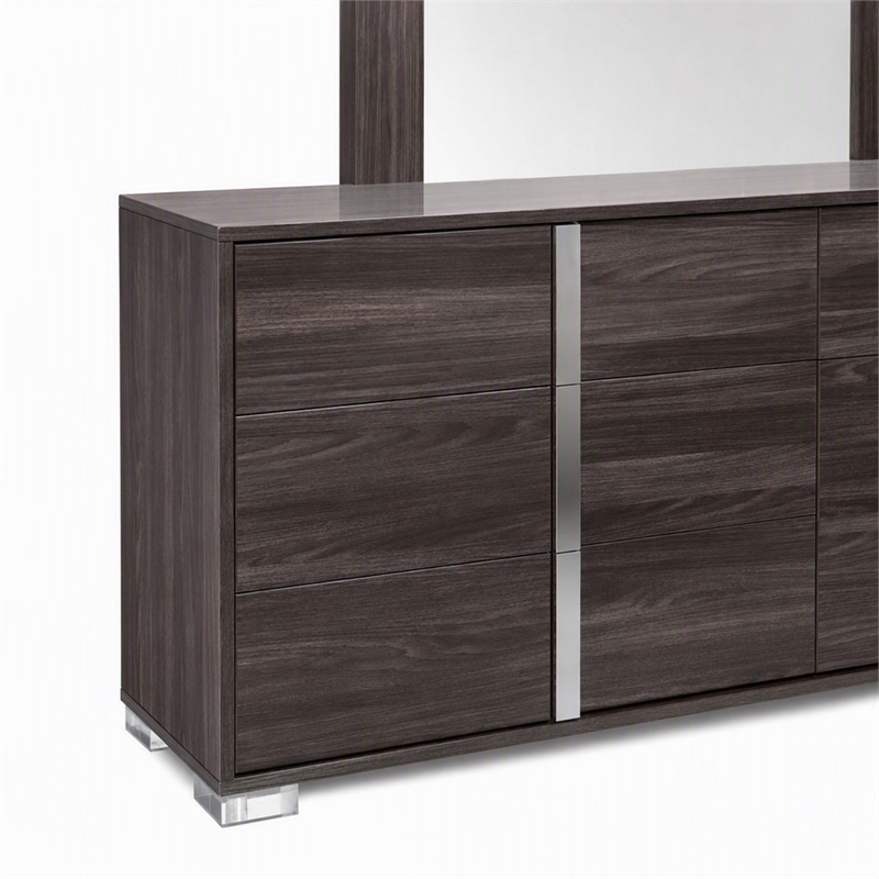 Pemberly Row Modern Engineered Wood and Glass Mirror in Gray and Clear
