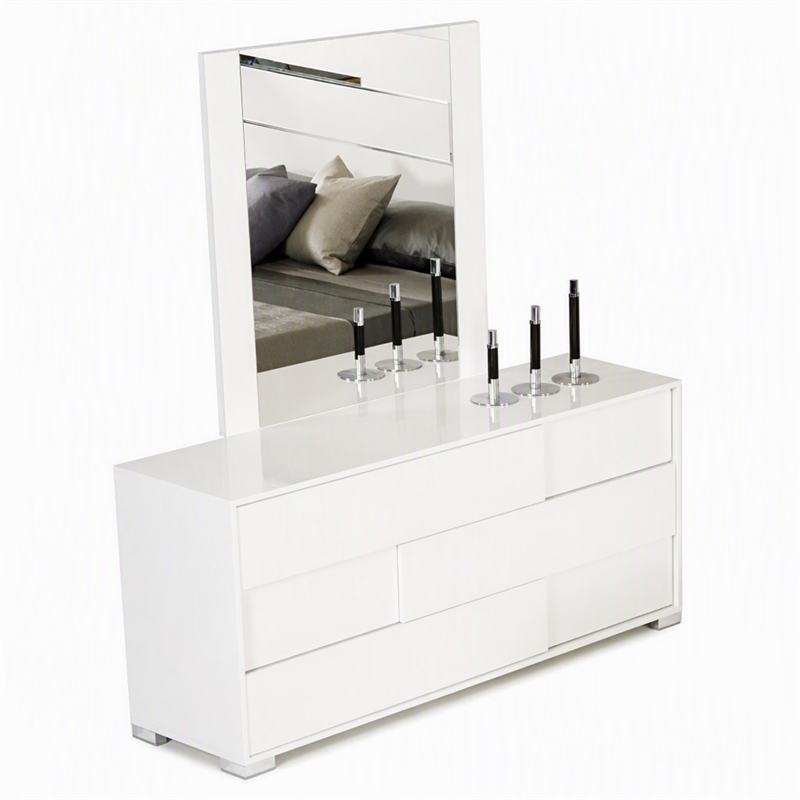 Pemberly Row Modern MDF Wood and Glass Mirror in White and Clear