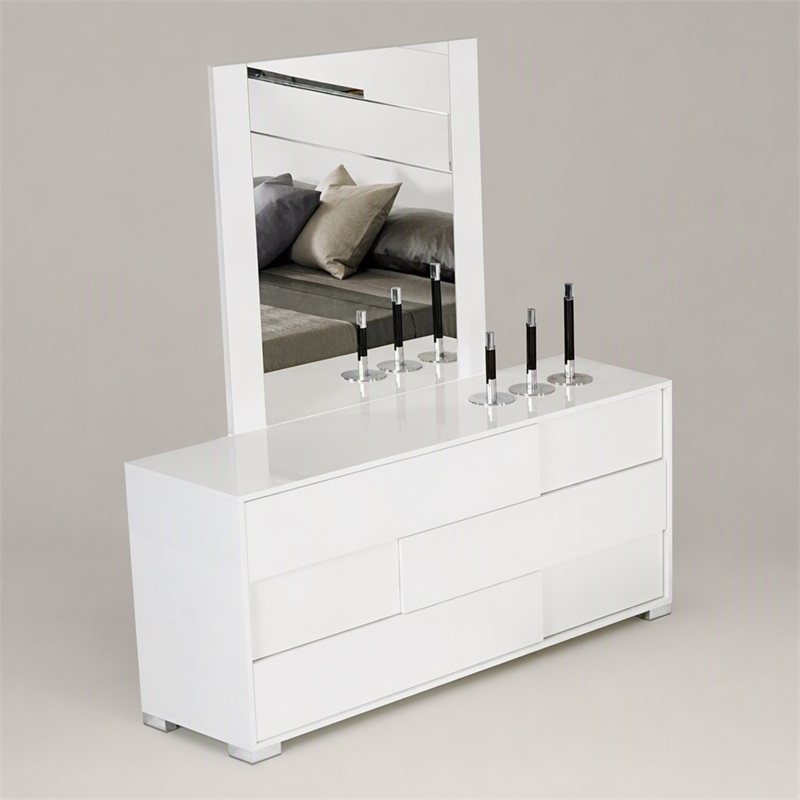 Pemberly Row Modern MDF Wood and Glass Mirror in White and Clear
