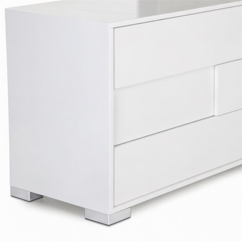 Pemberly Row Modern MDF Wood and Glass Mirror in White and Clear