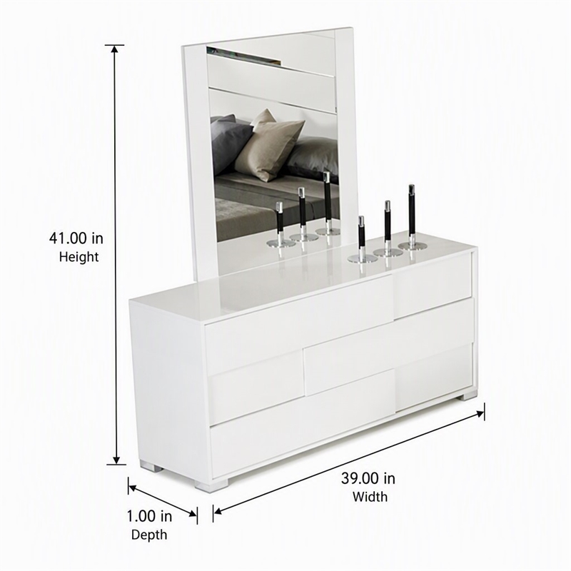 Pemberly Row Modern MDF Wood and Glass Mirror in White and Clear
