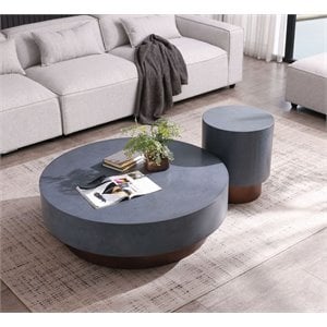 Pemberly Row Round Metal Coffee Table in Gray & Antique Copper Finish