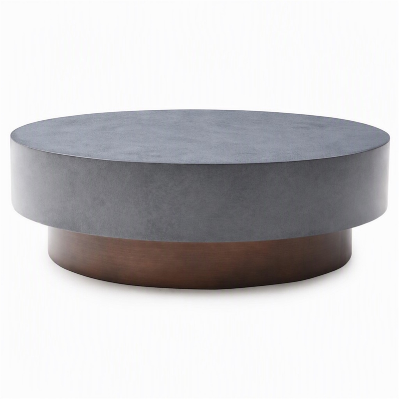 Pemberly Row Round Metal Coffee Table in Gray & Antique Copper Finish