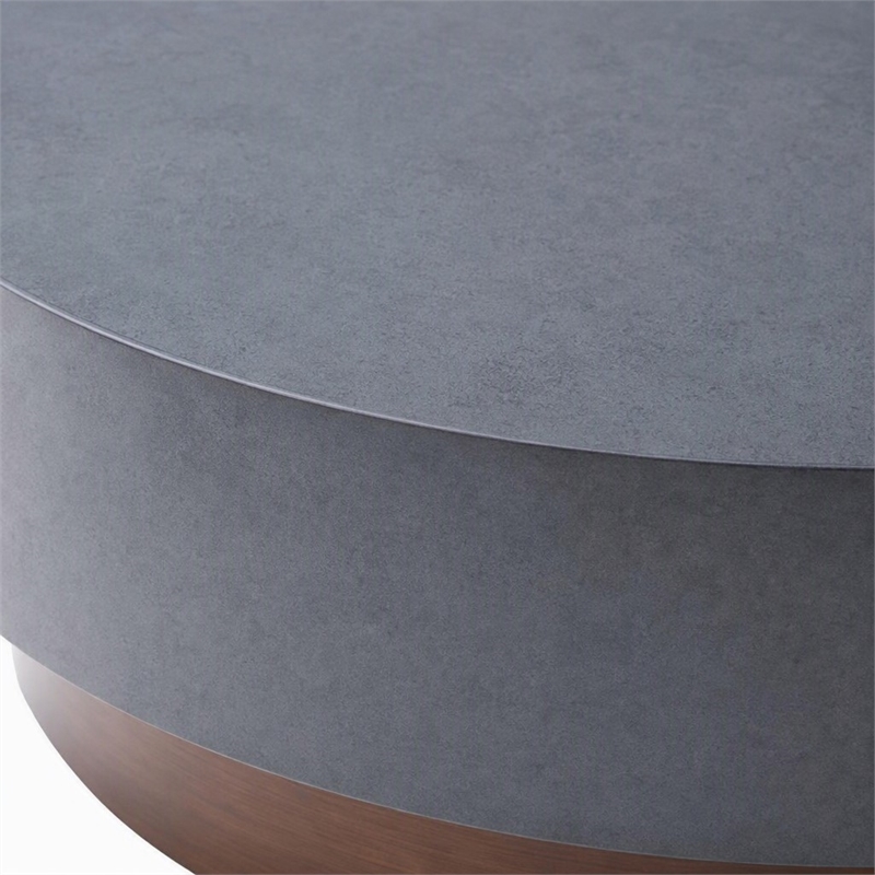 Pemberly Row Round Metal Coffee Table in Gray & Antique Copper Finish