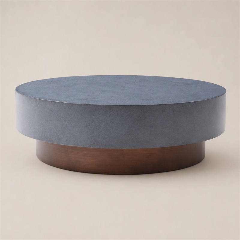 Pemberly Row Round Metal Coffee Table in Gray & Antique Copper Finish