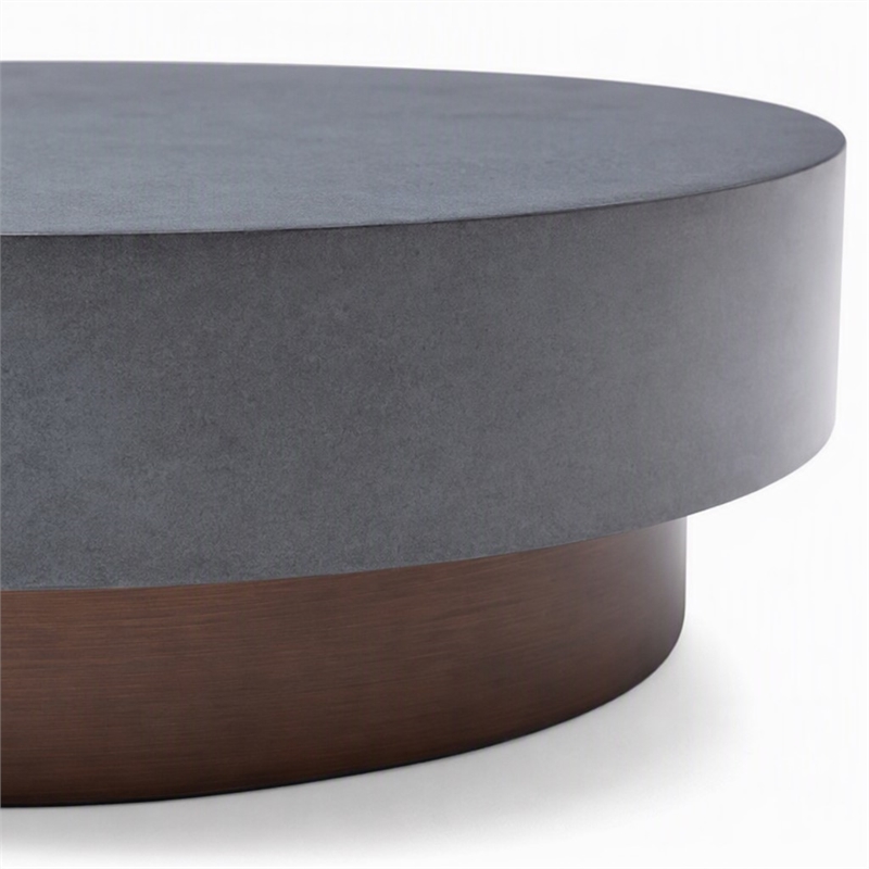 Pemberly Row Round Metal Coffee Table in Gray & Antique Copper Finish