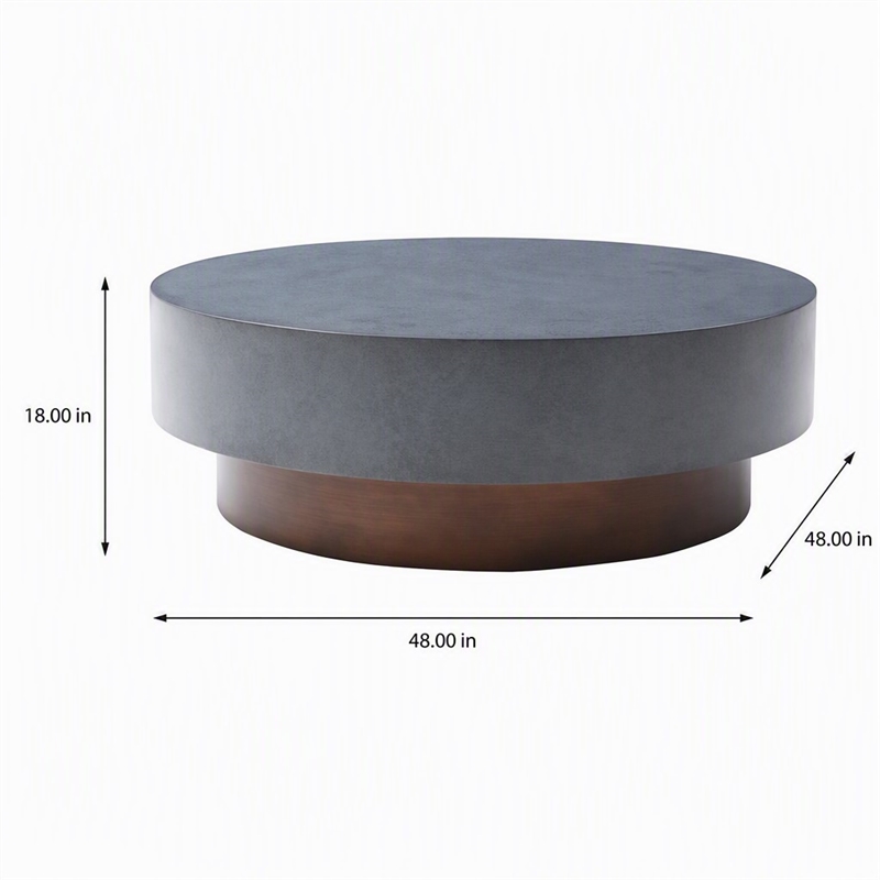 Pemberly Row Round Metal Coffee Table in Gray & Antique Copper Finish