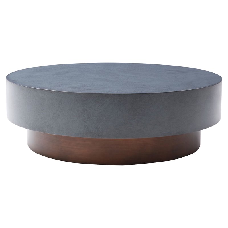 Pemberly Row Round Metal Coffee Table in Gray & Antique Copper Finish