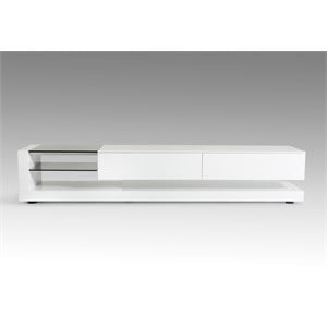 Pemberly Row Modern Wood and Glass TV Stand for TVs up to 79&quot in White