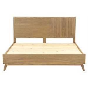 Pemberly Row Acacia Queen Solid Wood Bed in Walnut with Panel Headboard