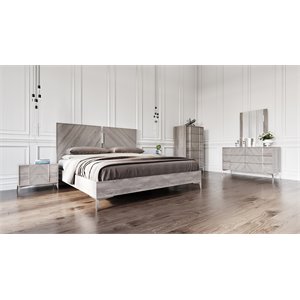 Pemberly Row Modern Metal Queen Bed with MDF Wood in Light Gray