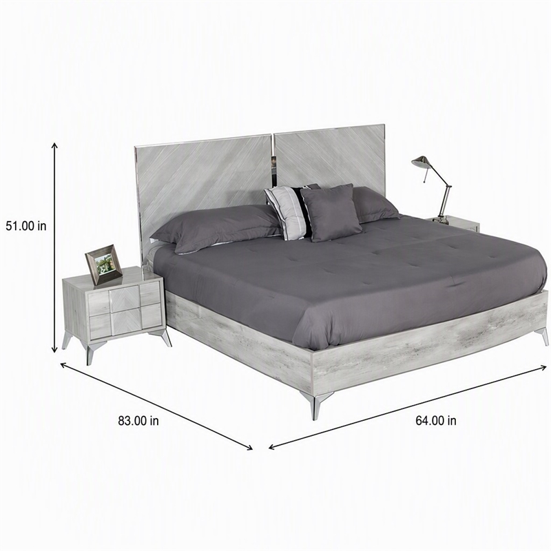 Pemberly Row Modern Metal Queen Bed with MDF Wood in Light Gray