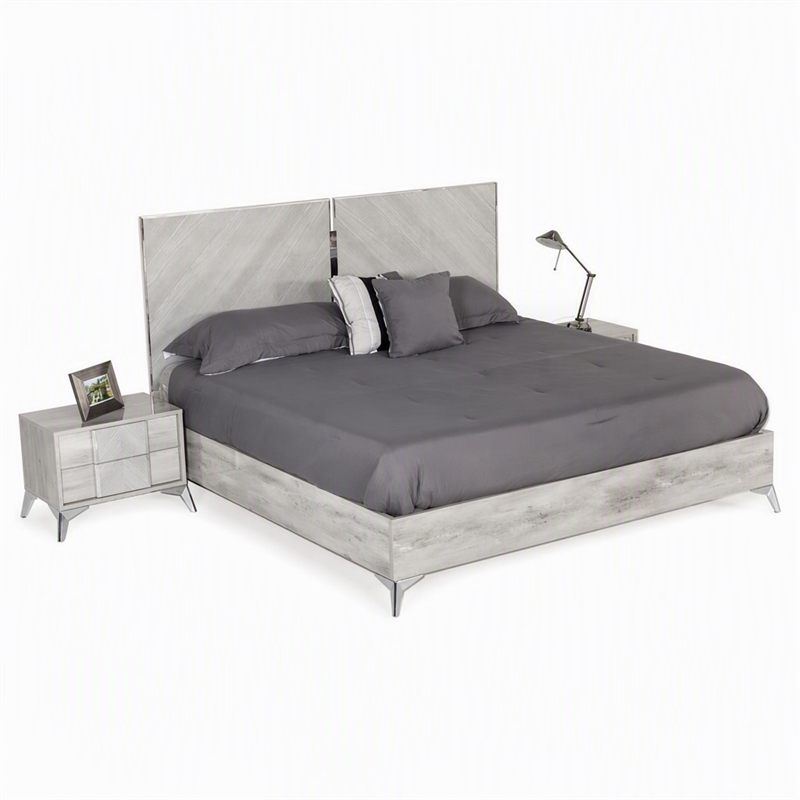 Pemberly Row Modern Metal Queen Bed with MDF Wood in Light Gray