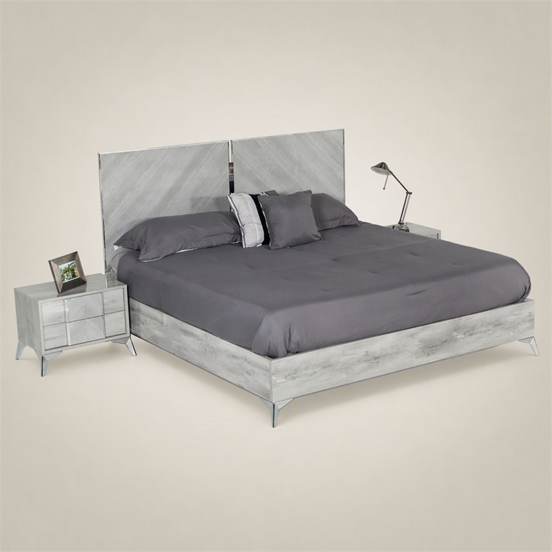 Pemberly Row Modern Metal Queen Bed with MDF Wood in Light Gray