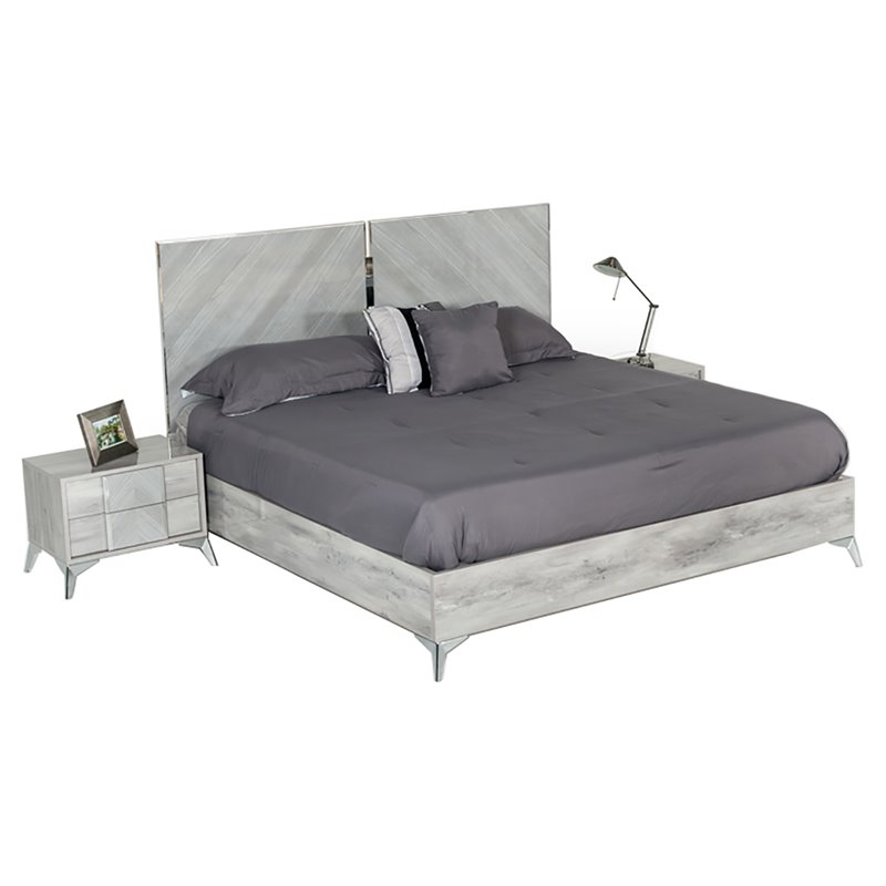 Pemberly Row Modern Metal Queen Bed with MDF Wood in Light Gray