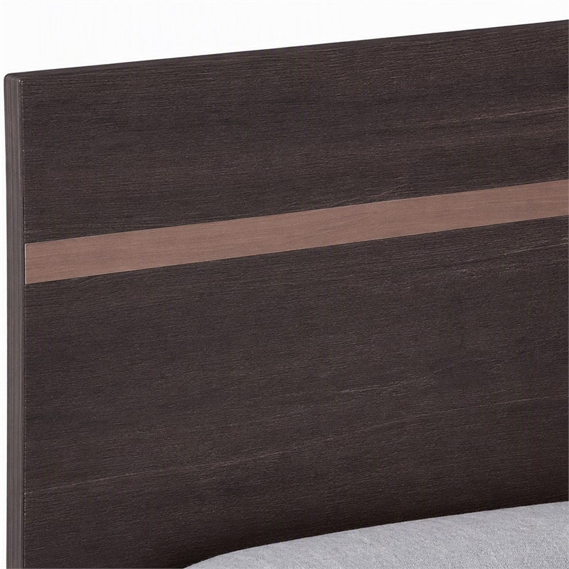 Pemberly Row Modern Eastern King Bed in Walnut with Stainless Steel Accents