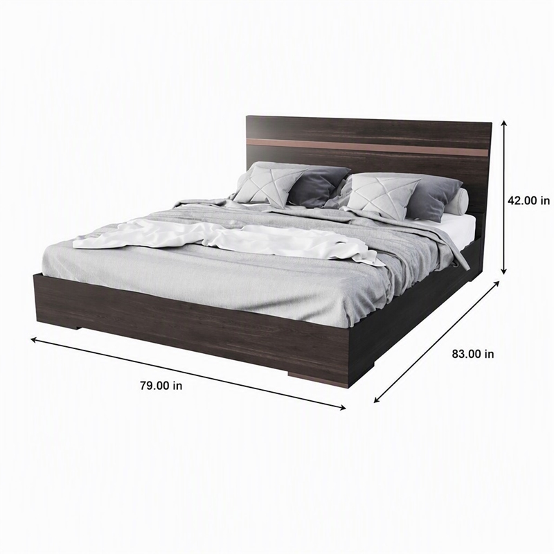 Pemberly Row Modern Eastern King Bed in Walnut with Stainless Steel Accents