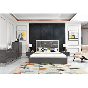 Pemberly Row Modern Bonded Leather Eastern King Bed in Gray