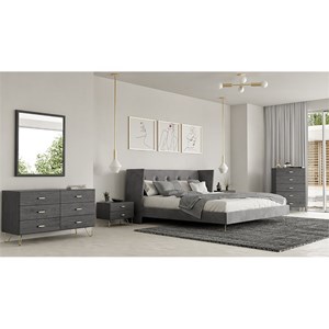 Pemberly Row Velvet & Metal Eastern King Bed in Charcoal Gray Upholstery
