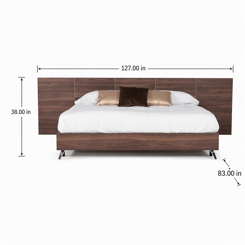 Pemberly Row Modern King Bed with Walnut Laminate Wood & Metal Frame