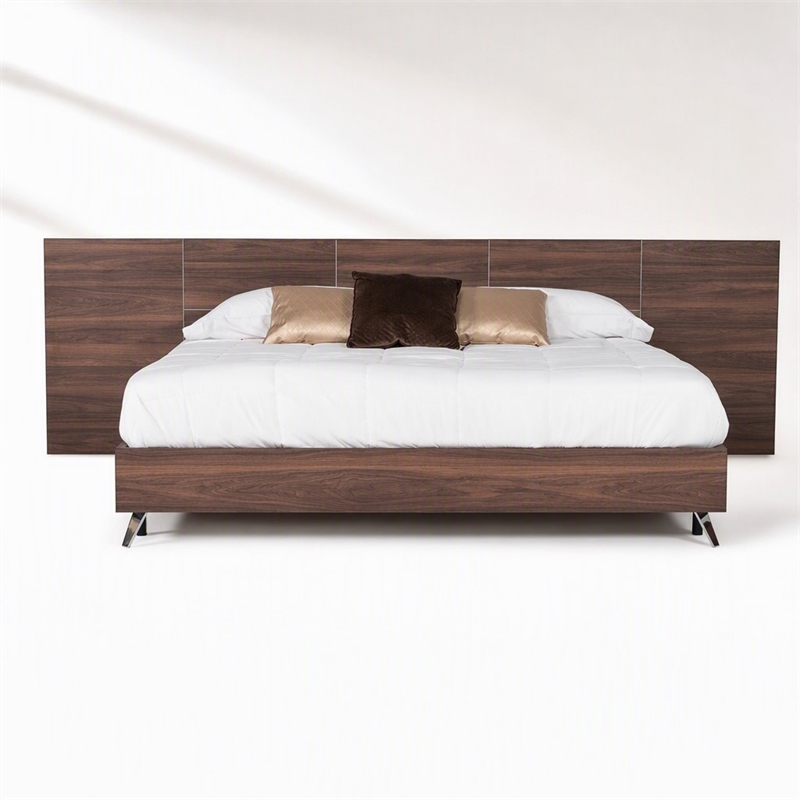 Pemberly Row Modern King Bed with Walnut Laminate Wood & Metal Frame