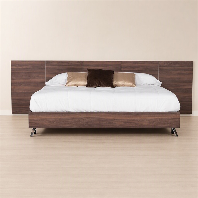 Pemberly Row Modern King Bed with Walnut Laminate Wood & Metal Frame
