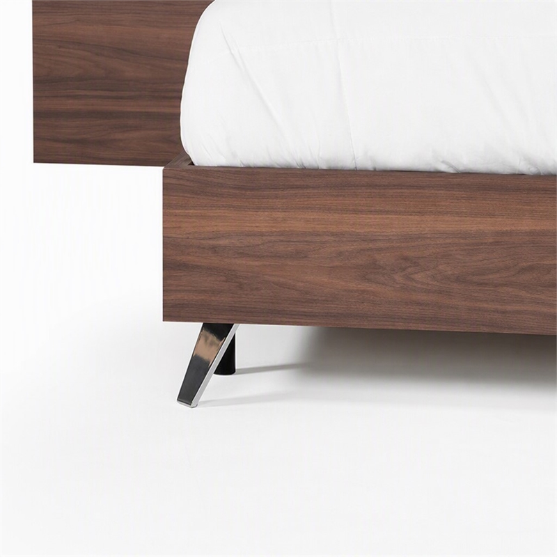 Pemberly Row Modern King Bed with Walnut Laminate Wood & Metal Frame