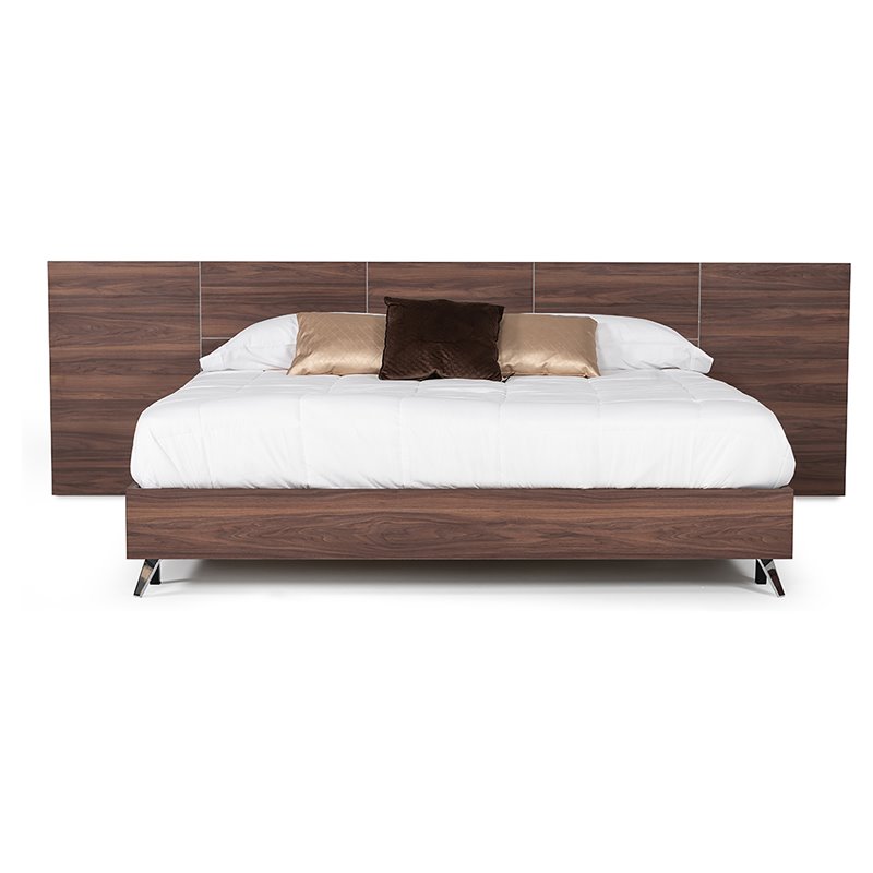 Pemberly Row Modern King Bed with Walnut Laminate Wood & Metal Frame