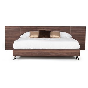 Pemberly Row Modern King Bed with Walnut Laminate Wood & Metal Frame