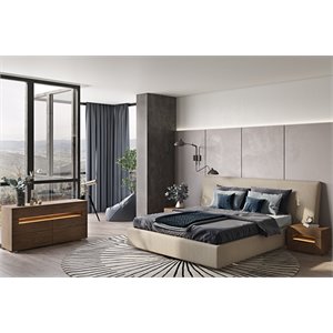 Pemberly Row Modern King Fabric Bed Upholstered in Beige Cotton & Polyester