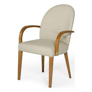 Pemberly Row Modern Faux Leather Dining Armchair in Taupe and Walnut
