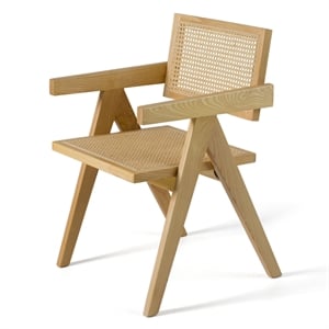Pemberly Row Modern Rattan Dining Armchair Natural Ash Wood 31&quotH x 21&quotW x 22&quotD