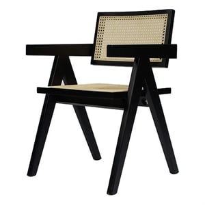 Pemberly Row Modern Rattan Dining Armchair Wenge Dark Wood 31&quotH x 21&quotW x 22&quotD