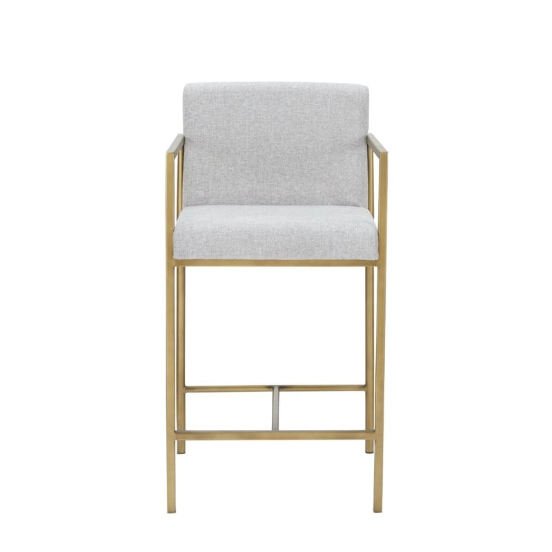Pemberly Row Modern Fabric Counter Stool in Light Gray with Antique Brass