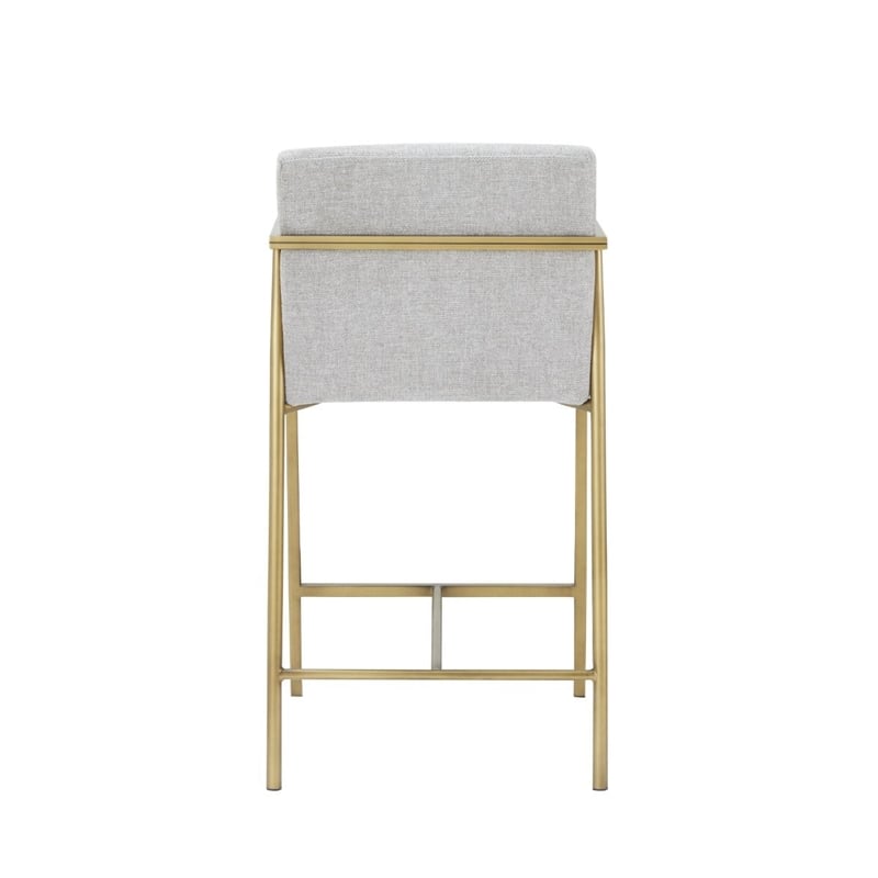 Pemberly Row Modern Fabric Counter Stool in Light Gray with Antique Brass