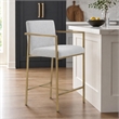 Pemberly Row Modern Fabric Counter Stool in Light Gray with Antique Brass