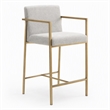 Pemberly Row Modern Fabric Counter Stool in Light Gray with Antique Brass