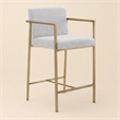 Pemberly Row Modern Fabric Counter Stool in Light Gray with Antique Brass