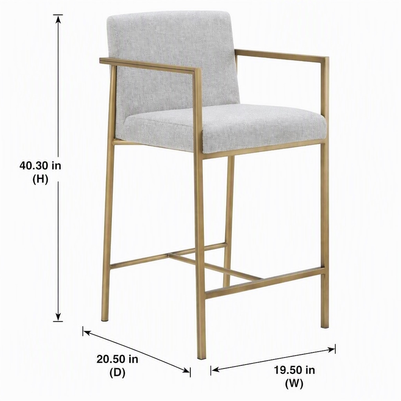 Pemberly Row Modern Fabric Counter Stool in Light Gray with Antique Brass