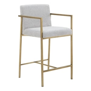 Pemberly Row Modern Fabric Counter Stool in Light Gray with Antique Brass