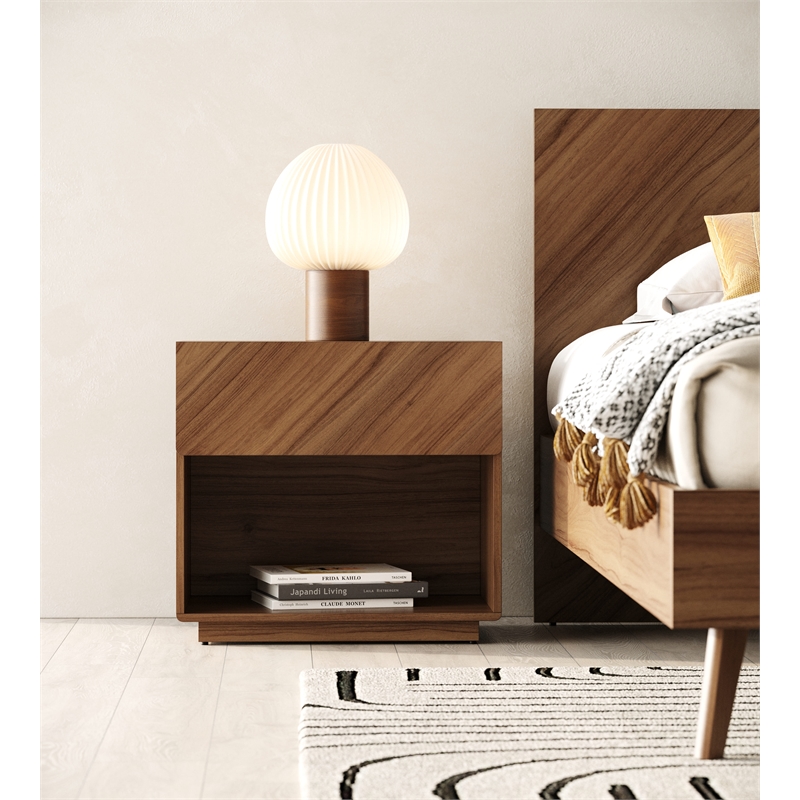 Pemberly Row 1-Drawer Engineered Wood Nightstand in Walnut Finish