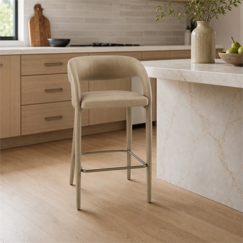 Pemberly Row Faerron Upholstered Tan Counter Chair with Iron Frame