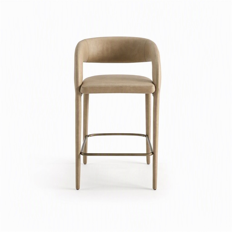 Pemberly Row Faerron Upholstered Tan Counter Chair with Iron Frame