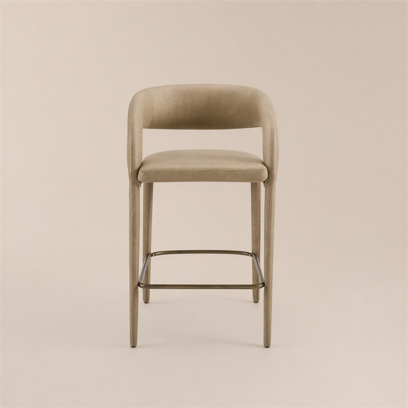 Pemberly Row Faerron Upholstered Tan Counter Chair with Iron Frame