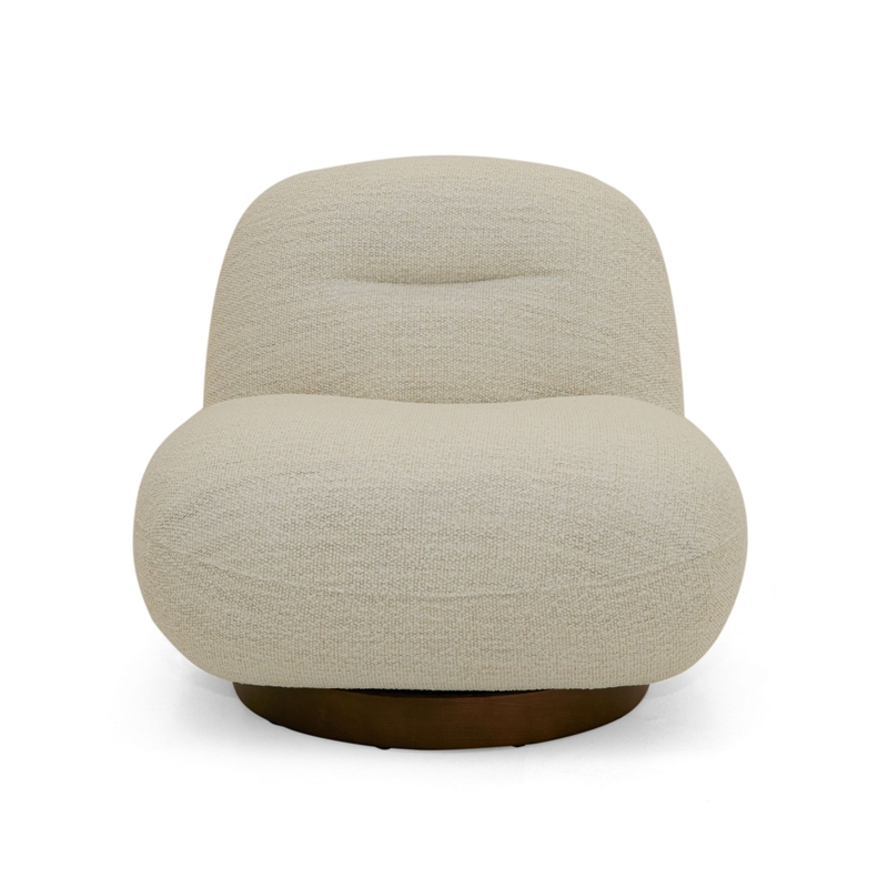 Pemberly Row Modern Cream Fabric Swivel Chair with Low-Slung Back