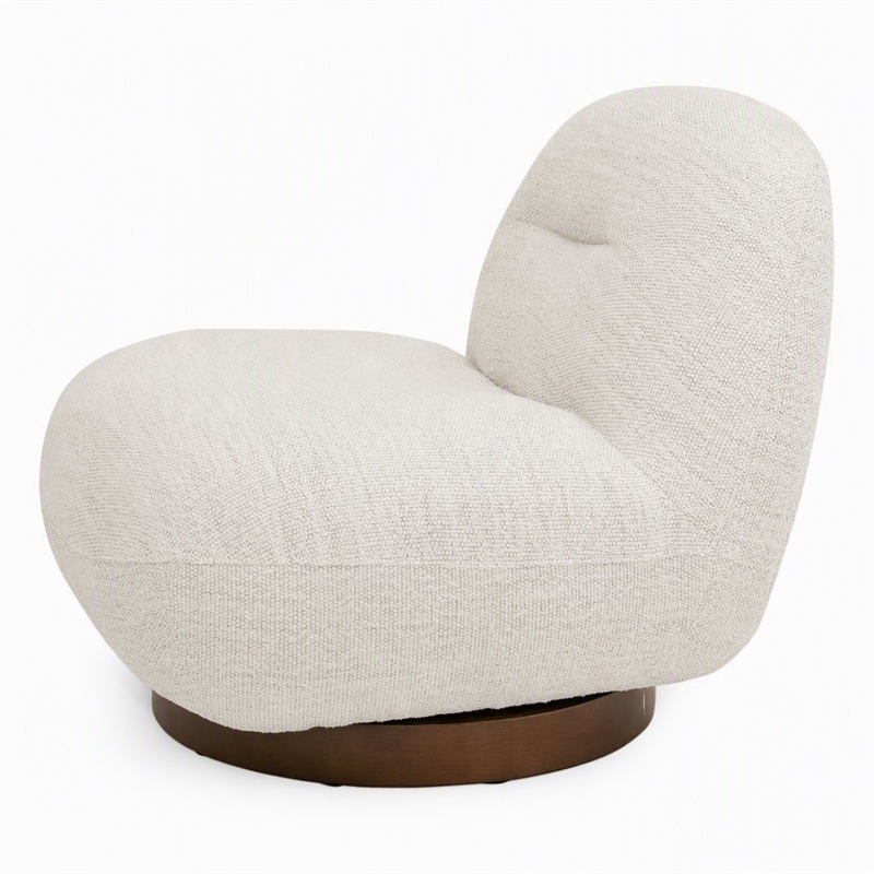 Pemberly Row Modern Cream Fabric Swivel Chair with Low-Slung Back